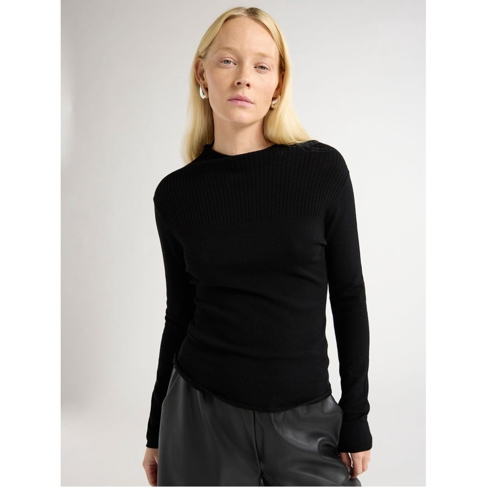 NEW Scoop Funnel Neck Sweater Womens S Black Minimalist Ribbed Parisian Academia